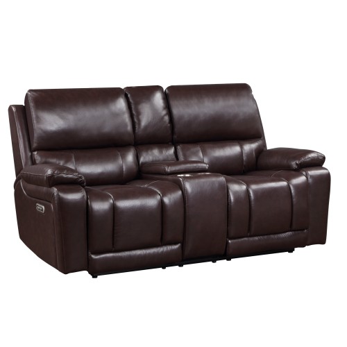 Cicero Leather Power Reclining Loveseat - Brown